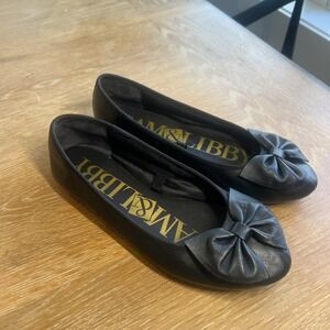 Sam & Libby Leather Ballet Flats Bow Womens Black Size 7 Comfort
